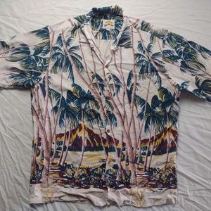 Vintage Pineapple Juice Hawaiian Aloha Shirt Full Front Palm Trees Island WoW